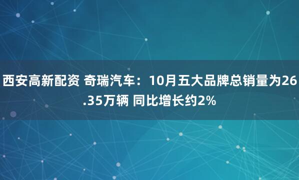 西安高新配资 奇瑞汽车：10月五大品牌总销量为26.35万辆 同比增长约2%