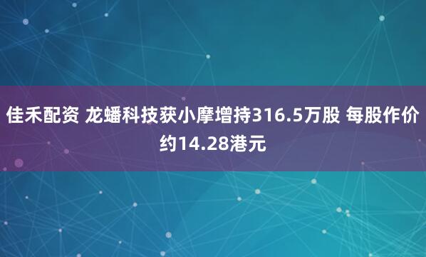 佳禾配资 龙蟠科技获小摩增持316.5万股 每股作价约14.28港元